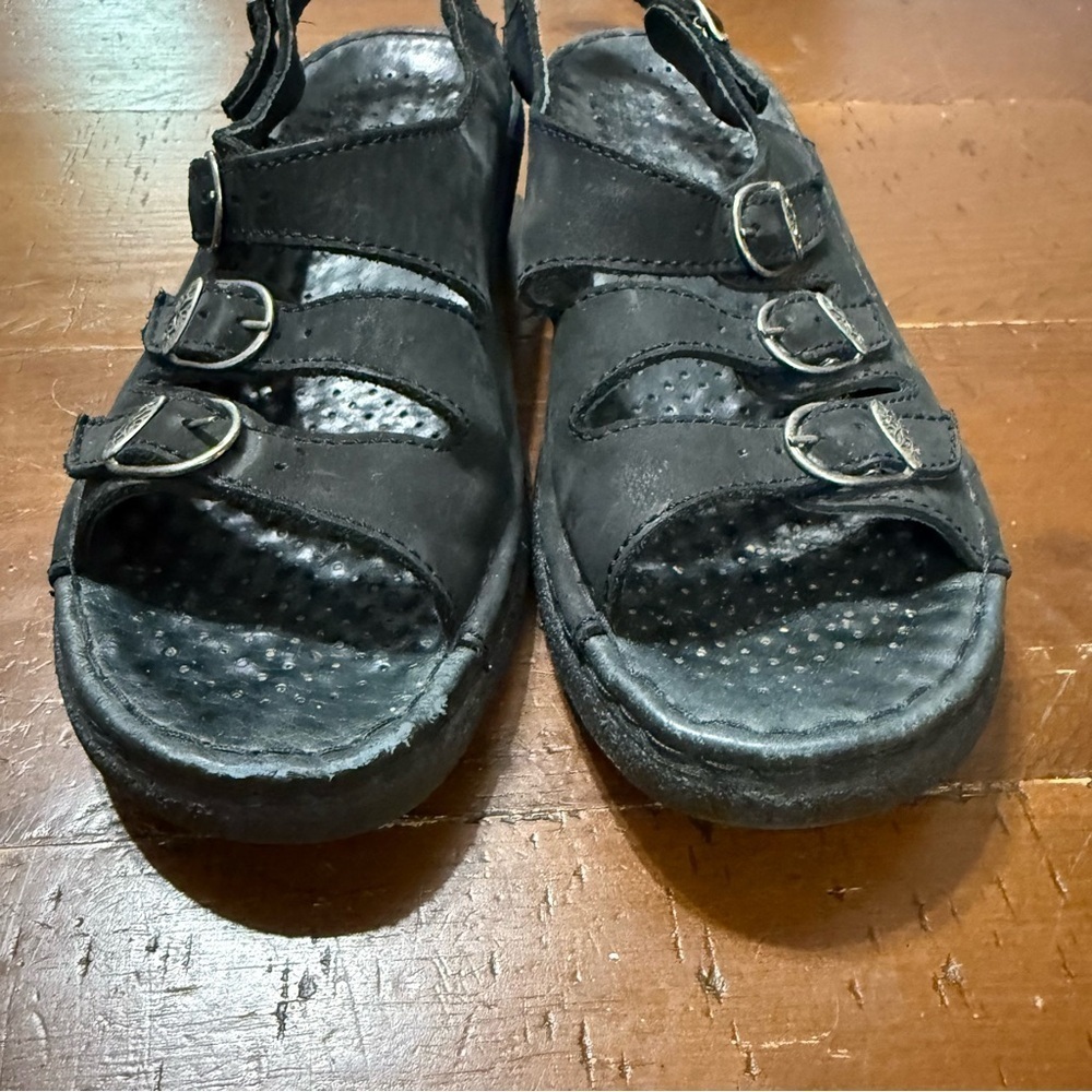 Josef Seibel Black Suede Sandals with Adjustable Straps size 38 preowned